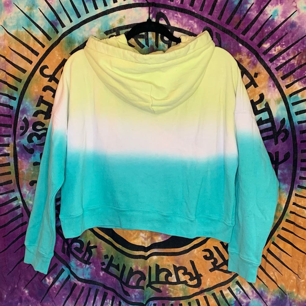 Calvin Klein Jeans Ombre Crop Hoodie 60% Cotton Size S Green/Teal/White - Picture 2 of 11